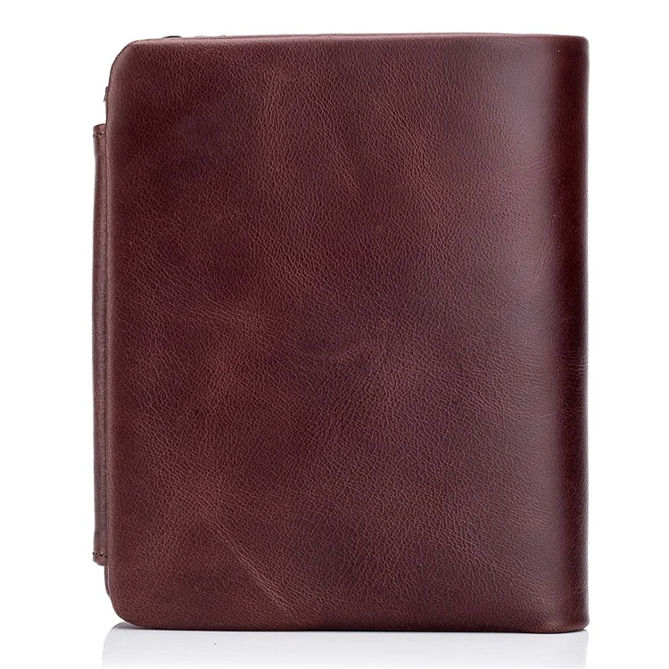 BULLCAPTAIN 02 Cartera de Cuero de Vaca de Capa Superior para Hombres de Tres Pliegues - Café