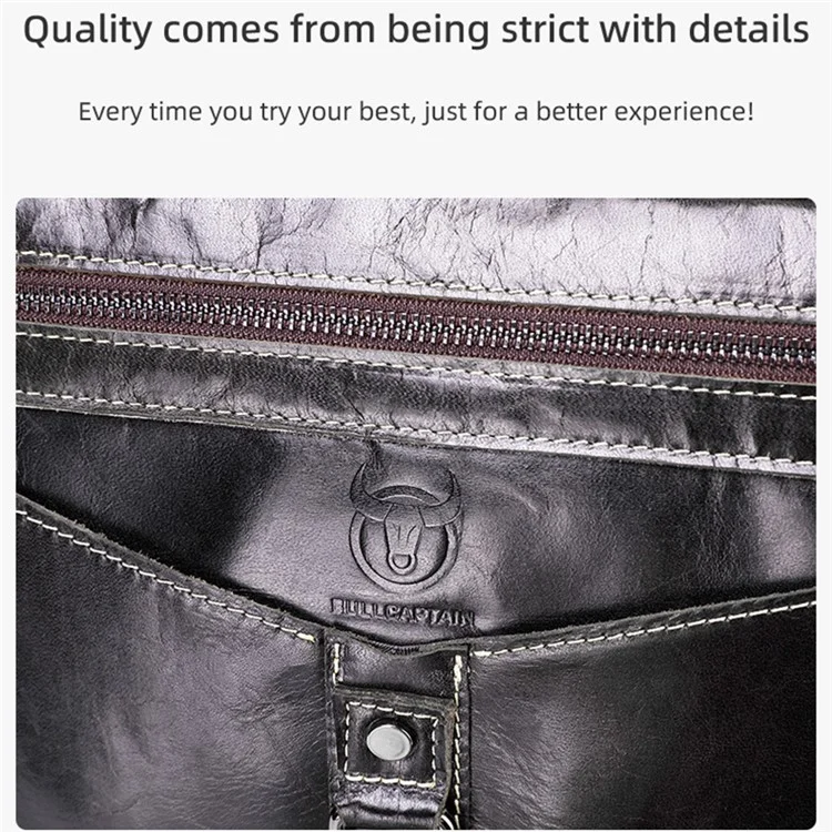 BULLCAPTAIN 0309 Bolsa Mensageiro Casual Masculina Couro Legítimo de Primeira Camada Bolsa Transversal de Ombro Único - Marrom Escuro 