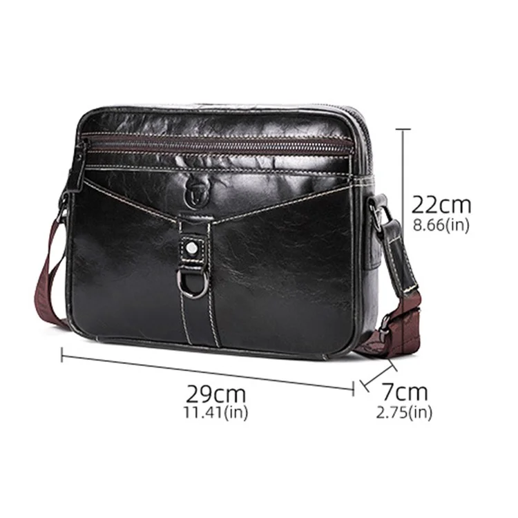 BULLCAPTAIN 0309 Bolsa Mensageiro Casual Masculina Couro Legítimo de Primeira Camada Bolsa Transversal de Ombro Único - Marrom Escuro 