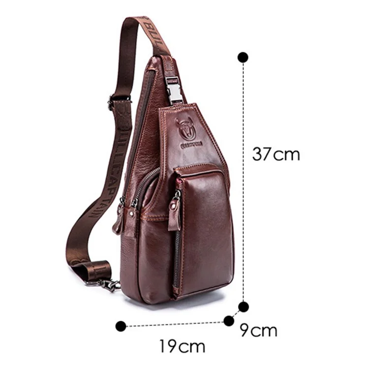 BULLCAPTAIN 086 Bolso de Pecho de Cuero Vacuno de Primera Capa Estiloso y Casual para Hombres, Bolso Cruzado de Hombro Único - Marrón