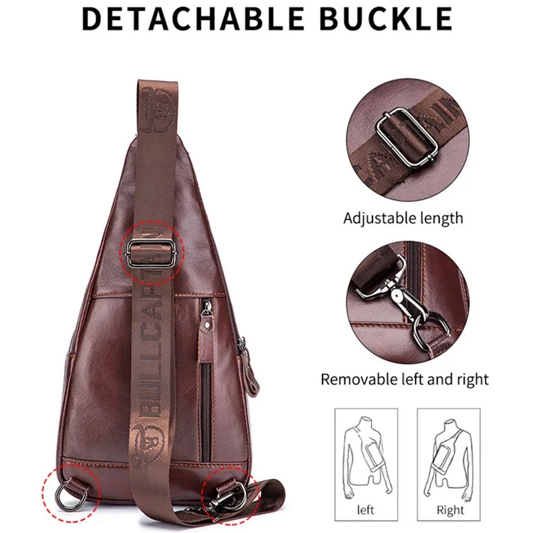 BULLCAPTAIN 086 Bolso de Pecho de Cuero Vacuno de Primera Capa Estiloso y Casual para Hombres, Bolso Cruzado de Hombro Único - Marrón