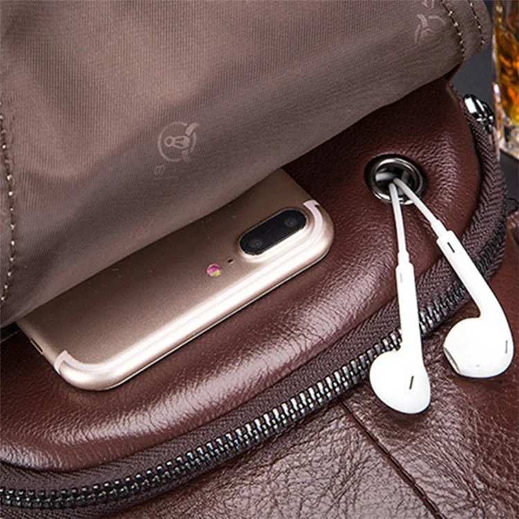 BULLCAPTAIN 086 Bolso de Pecho de Cuero Vacuno de Primera Capa Estiloso y Casual para Hombres, Bolso Cruzado de Hombro Único - Marrón
