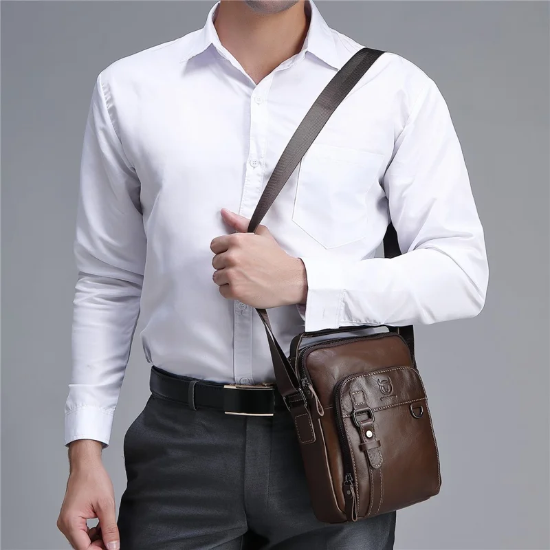 BULLCAPTAIN 0300 Top Layer Cowhide Messenger Bag Retro Men Single Shoulder Crossbody Bag - Coffee