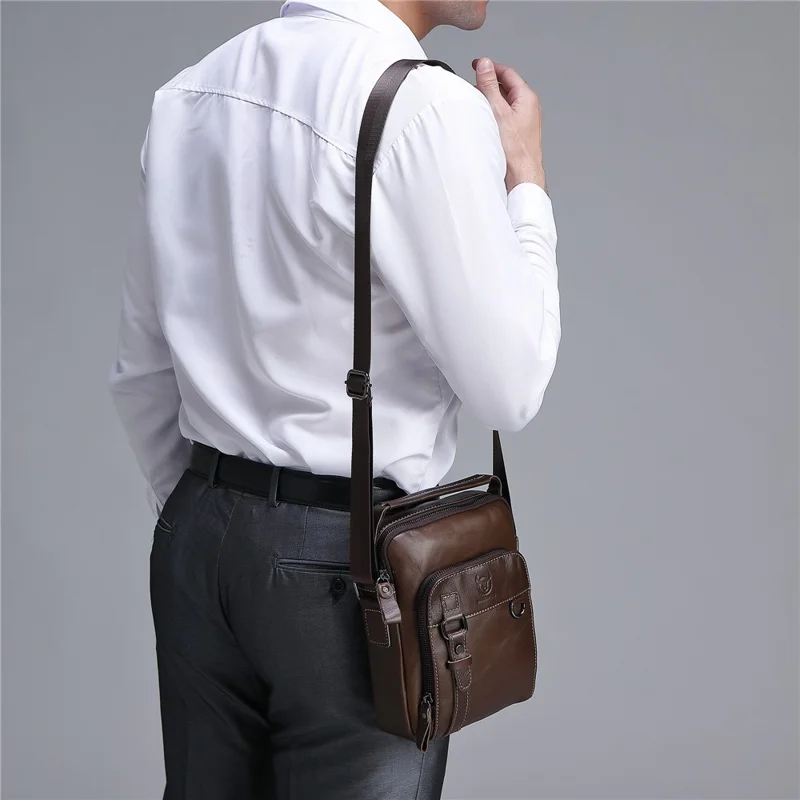BULLCAPTAIN 0300 Top Layer Cowhide Messenger Bag Retro Men Single Shoulder Crossbody Bag - Coffee