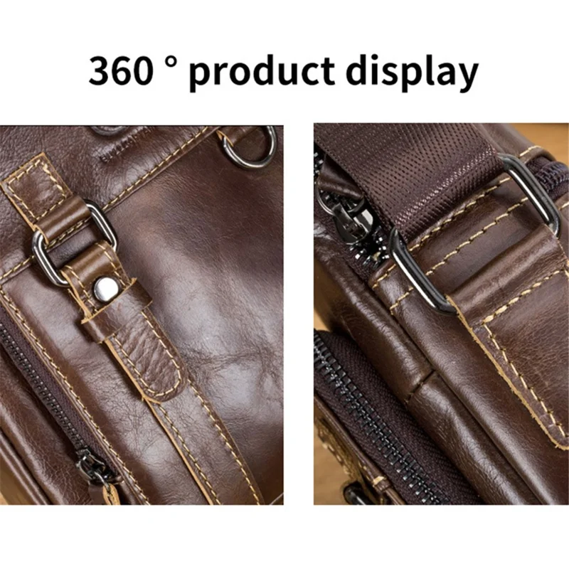BULLCAPTAIN 0300 Top Layer Cowhide Messenger Bag Retro Men Single Shoulder Crossbody Bag - Coffee