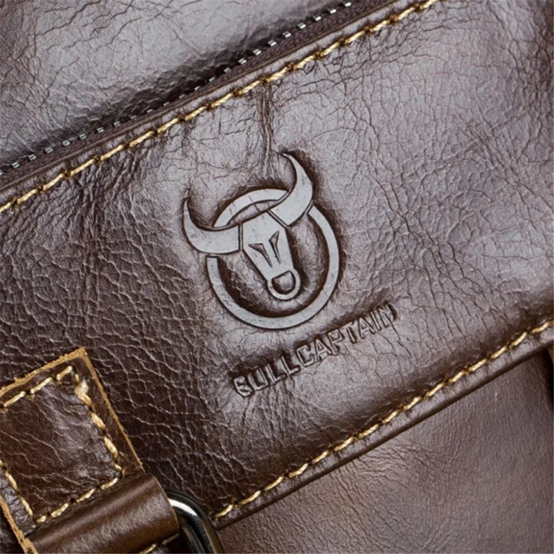 BULLCAPTAIN 0300 Top Layer Cowhide Messenger Bag Retro Men Single Shoulder Crossbody Bag - Coffee