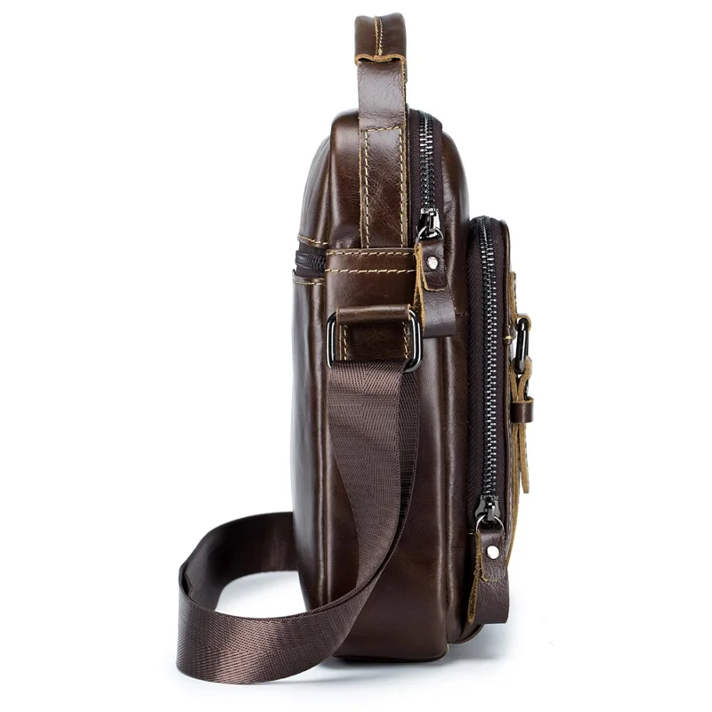 BULLCAPTAIN 0300 Top Layer Cowhide Messenger Bag Retro Men Single Shoulder Crossbody Bag - Coffee