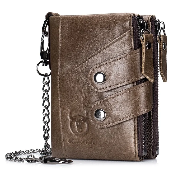 BULLCAPTAIN 0201 Portefeuille en cuir de vache de première couche RFID Blocking Card Storage Bag - Café