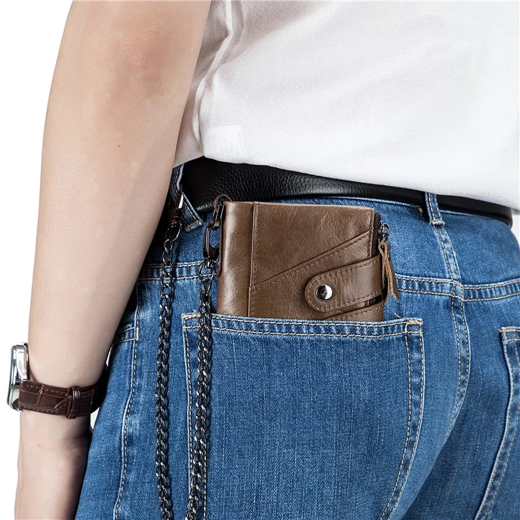 BULLCAPTAIN 0201 Portefeuille en cuir de vache de première couche RFID Blocking Card Storage Bag - Café