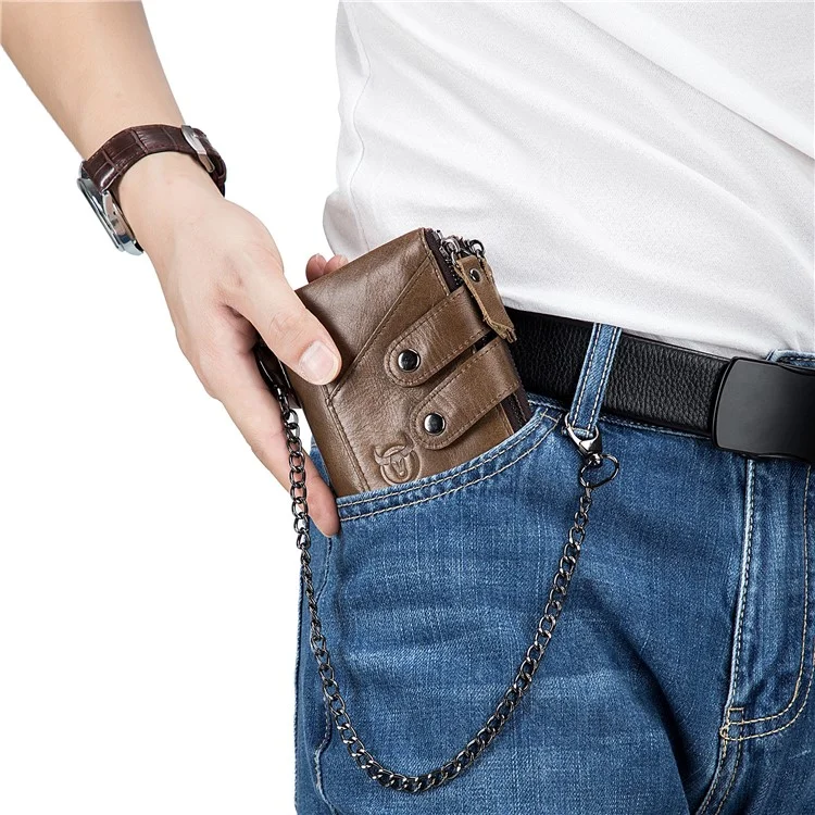 BULLCAPTAIN 0201 Portefeuille en cuir de vache de première couche RFID Blocking Card Storage Bag - Café
