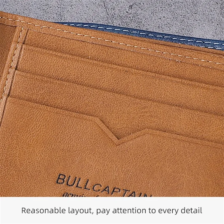 BULLCAPTAIN 032 Бумажник из кожи первого слоя с большим отделением для монет и карт с подарочной упаковкой - Синий