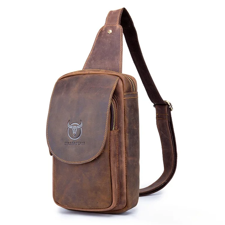 BULLCAPTAIN 133 Sac à bandoulière rétro en cuir de vache pleine fleur avec texture cheval sauvage