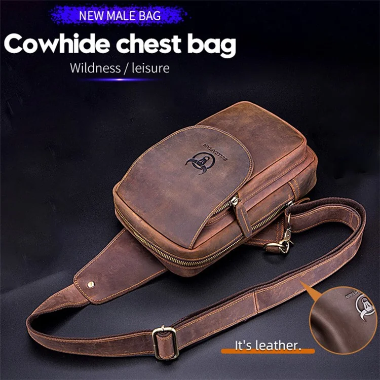 BULLCAPTAIN 133 Sac à bandoulière rétro en cuir de vache pleine fleur avec texture cheval sauvage