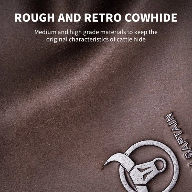 BULLCAPTAIN 133 Sac à bandoulière rétro en cuir de vache pleine fleur avec texture cheval sauvage