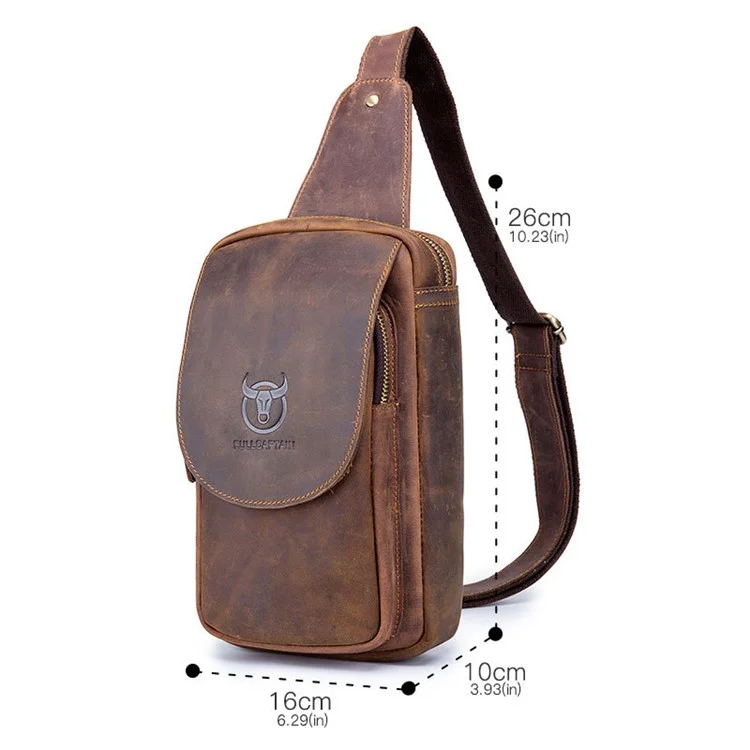 BULLCAPTAIN 133 Sac à bandoulière rétro en cuir de vache pleine fleur avec texture cheval sauvage