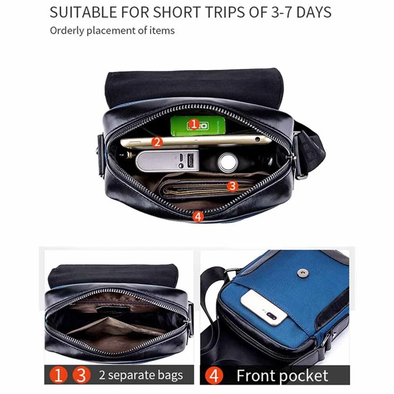 BULLCAPTAIN 999 Cowhide Leather Messenger Bag Zipped Pockets Crossbody Purse Bag for Work Business Travel - Black