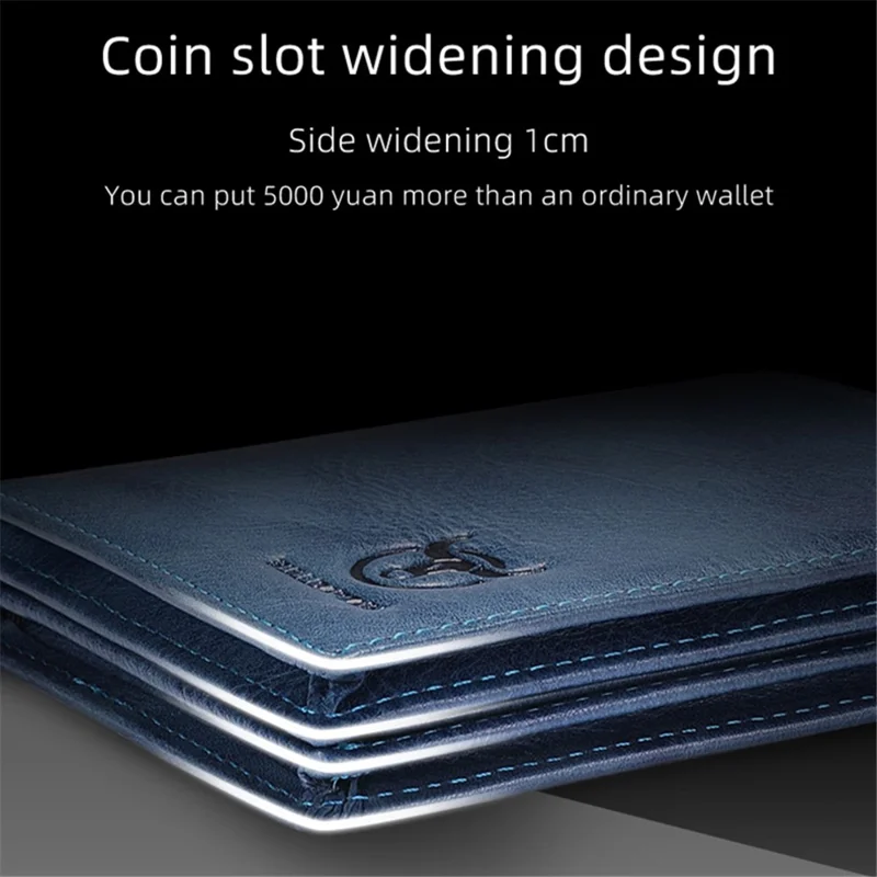 BULLCAPTAIN 017 Large Capacity RFID Blocking Wallet Top-Layer Cowhide Leather Coin Card Storage Bag - Blue