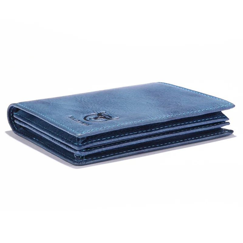 BULLCAPTAIN 017 Large Capacity RFID Blocking Wallet Top-Layer Cowhide Leather Coin Card Storage Bag - Blue