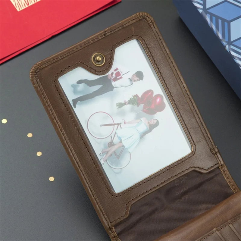 BULLCAPTAIN 029 Stylowy portfel ze skóry bydlęcego pierwszej warstwy, składany, z wieloma slotami na karty, z woreczkiem na monety - Brązowy