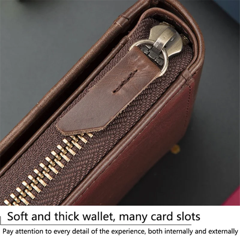 BULLCAPTAIN 029 Stylowy portfel ze skóry bydlęcego pierwszej warstwy, składany, z wieloma slotami na karty, z woreczkiem na monety - Brązowy