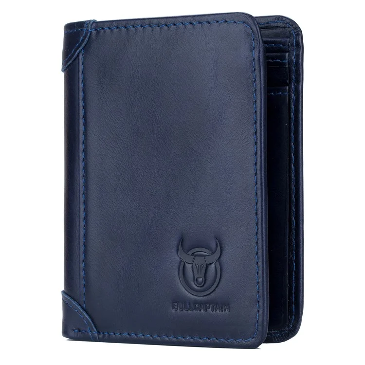 BULLCAPTAIN 031 Billetera Multifuncional RFID Bloqueo de Cuero de Vaca de Primera Capa Bolsa Portadora de Tarjetas Bolsa de Monedas - Azul