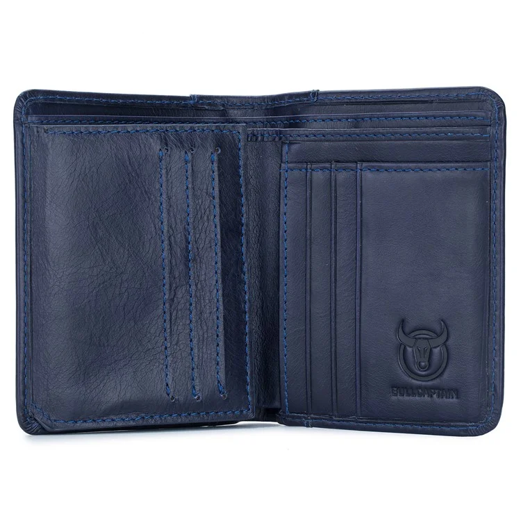 BULLCAPTAIN 031 Billetera Multifuncional RFID Bloqueo de Cuero de Vaca de Primera Capa Bolsa Portadora de Tarjetas Bolsa de Monedas - Azul