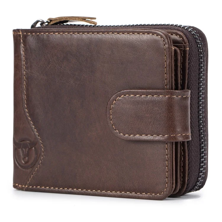 BULLCAPTAIN 033 Portafoglio in pelle di vitello di prima qualità Billfold Card Bag Pouch con funzione di blocco RFID (Stile orizzontale) - Caffè