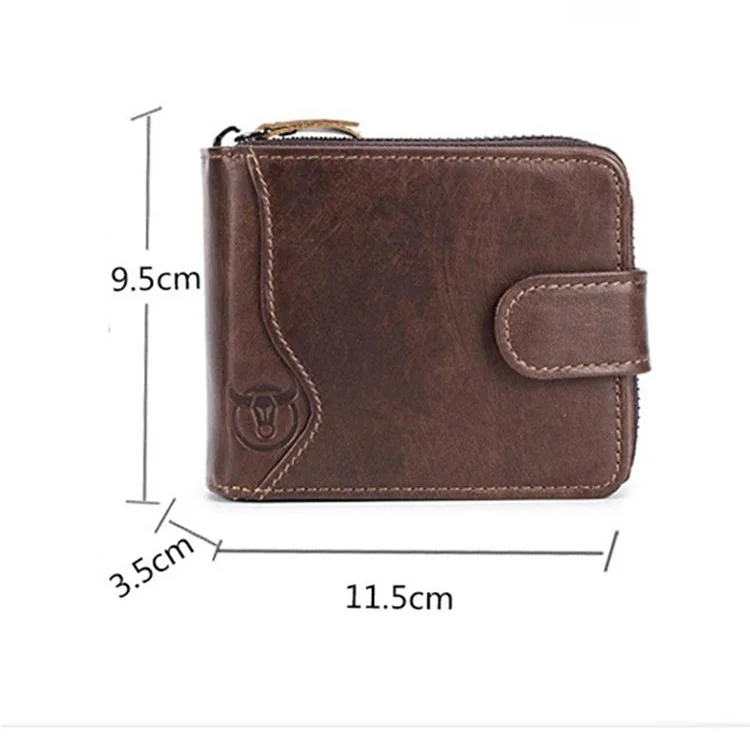 BULLCAPTAIN 033 Portafoglio in pelle di vitello di prima qualità Billfold Card Bag Pouch con funzione di blocco RFID (Stile orizzontale) - Caffè