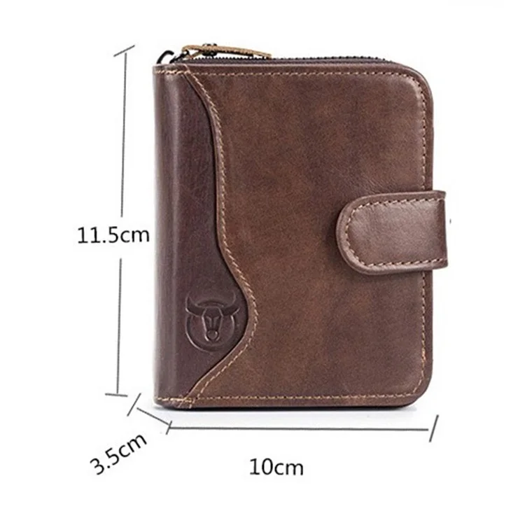 BULLCAPTAIN 033 Cartera con bloqueo RFID Billetera de cuero de vaca de primera capa Bolsa de tarjetas (estilo vertical) - Café 