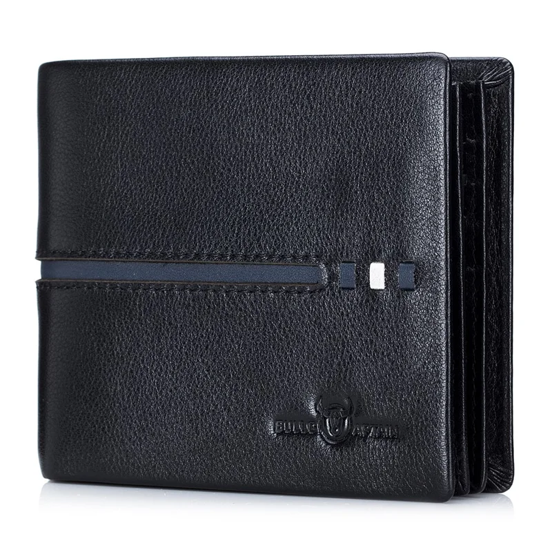 BULLCAPTAIN 0200 Portefeuille avec fente pour photo Conception multifonction Blocage RFID Cuir de vache de première couche Sac porte-cartes - Noir