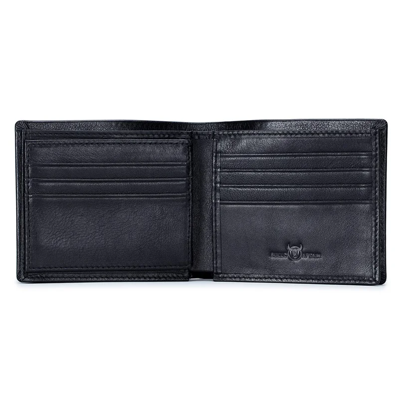 BULLCAPTAIN 0200 Portefeuille avec fente pour photo Conception multifonction Blocage RFID Cuir de vache de première couche Sac porte-cartes - Noir