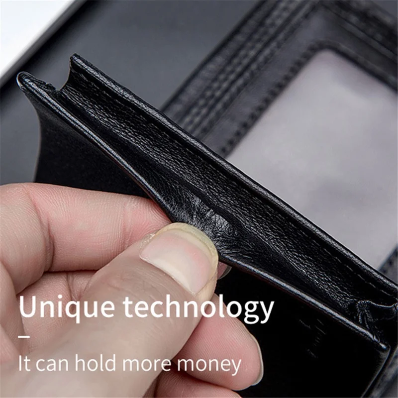 BULLCAPTAIN 0200 Portefeuille avec fente pour photo Conception multifonction Blocage RFID Cuir de vache de première couche Sac porte-cartes - Noir