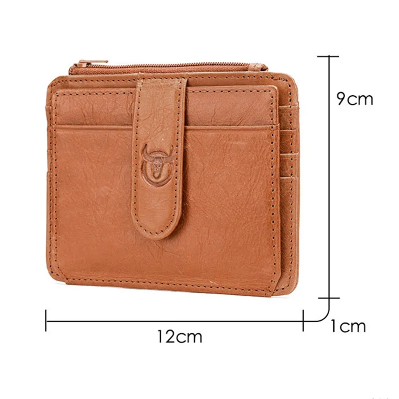 BULLCAPTAIN 00 Top Layer Cowhide Men RFID Blocking ID Credit Card Bag with Zipper Pocket - Yellow