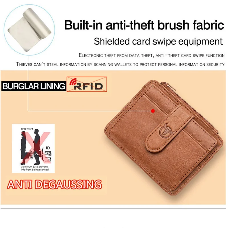 BULLCAPTAIN 00 Top Layer Cowhide Men RFID Blocking ID Credit Card Bag with Zipper Pocket - Yellow