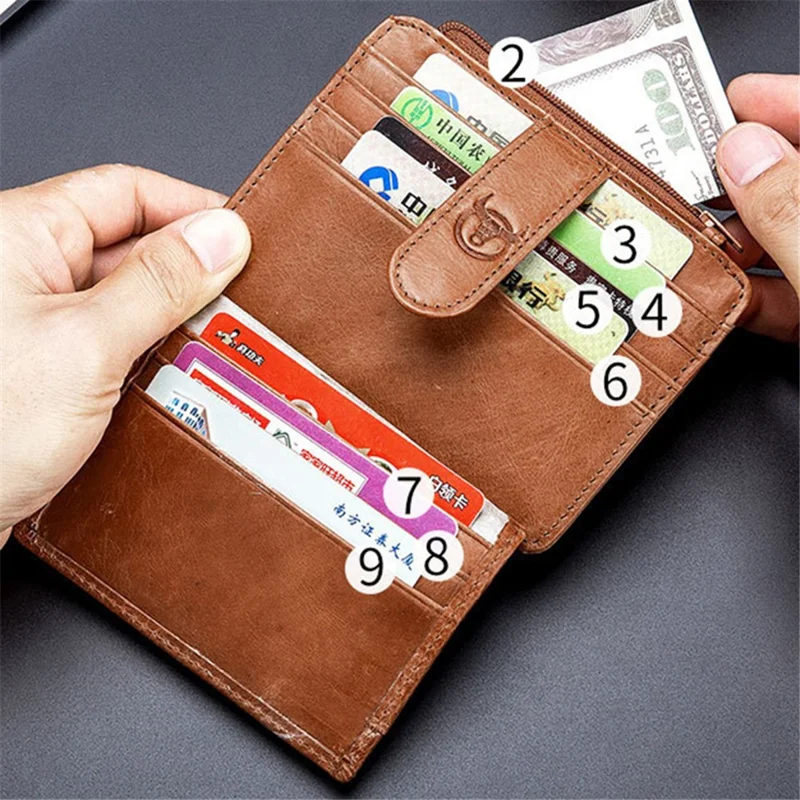 BULLCAPTAIN 00 Top Layer Cowhide Men RFID Blocking ID Credit Card Bag with Zipper Pocket - Yellow