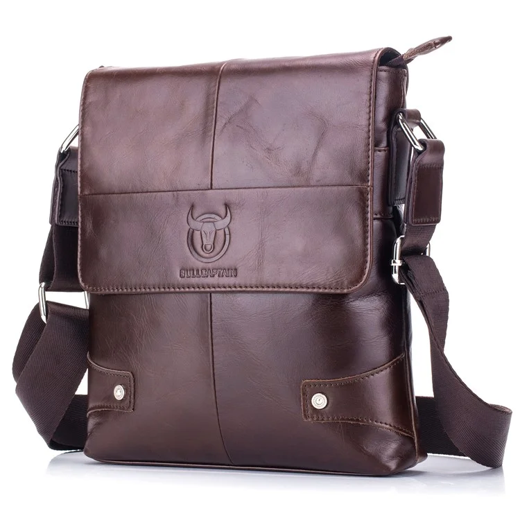 BULLCAPTAIN DJ-033 Men Business Casual Single Shoulder Bag Briefcase Top Layer Cowhide Crossbody Bag - Coffee