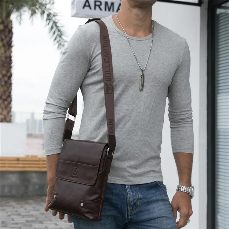 BULLCAPTAIN DJ-033 Men Business Casual Single Shoulder Bag Briefcase Top Layer Cowhide Crossbody Bag - Coffee