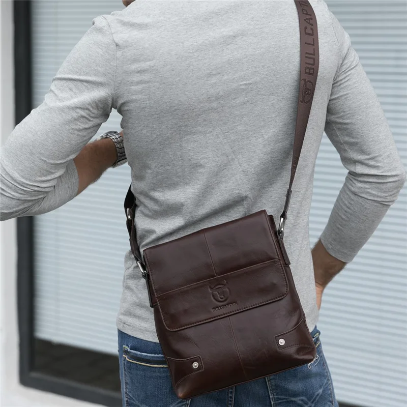 BULLCAPTAIN DJ-033 Men Business Casual Single Shoulder Bag Briefcase Top Layer Cowhide Crossbody Bag - Coffee