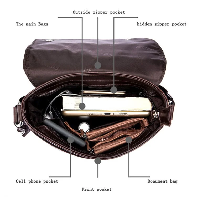 BULLCAPTAIN DJ-033 Men Business Casual Single Shoulder Bag Briefcase Top Layer Cowhide Crossbody Bag - Coffee