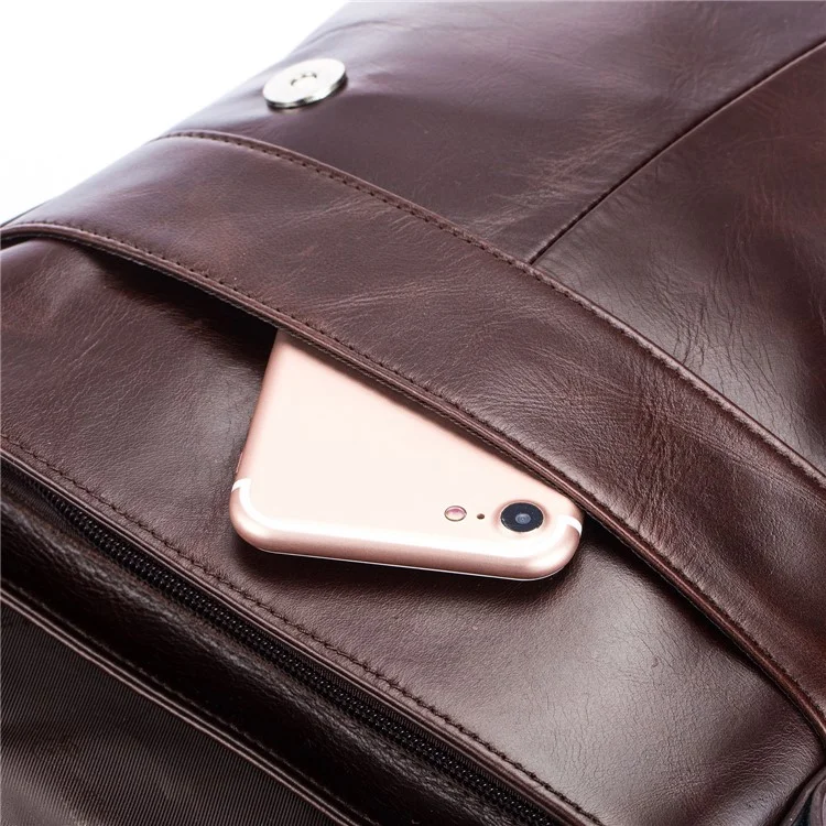 BULLCAPTAIN DJ-033 Men Business Casual Single Shoulder Bag Briefcase Top Layer Cowhide Crossbody Bag - Coffee