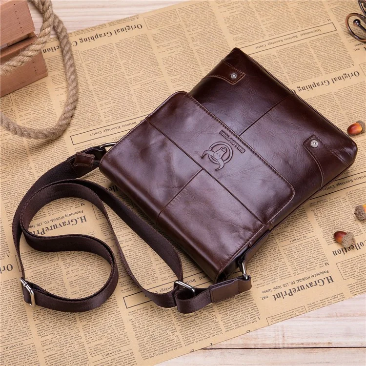 BULLCAPTAIN DJ-033 Men Business Casual Single Shoulder Bag Briefcase Top Layer Cowhide Crossbody Bag - Coffee