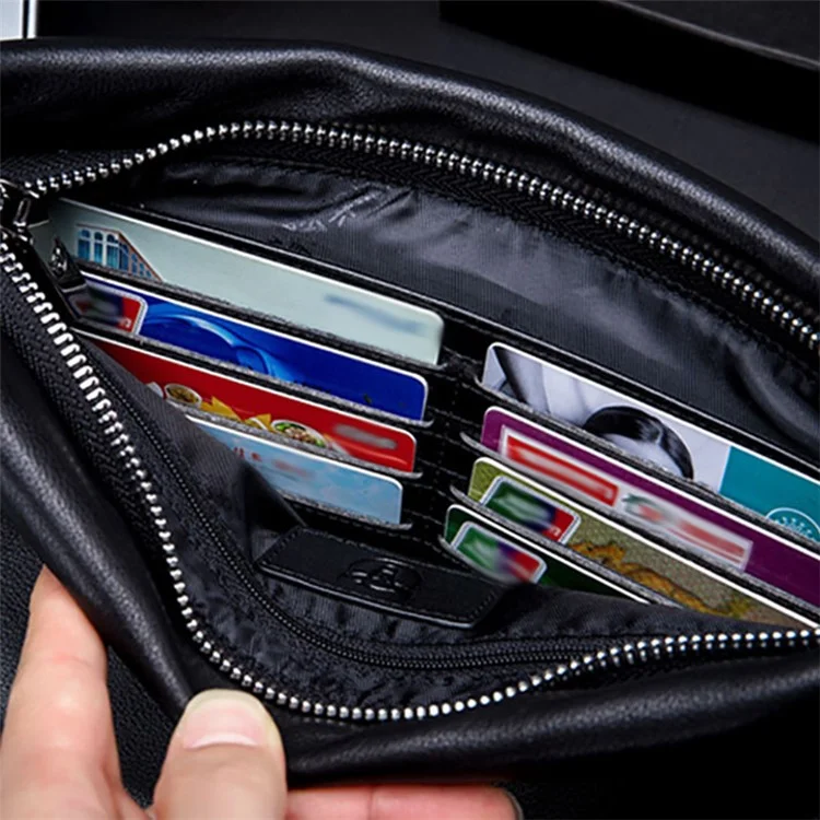 BULLCAPTAIN 446 Porte-monnaie en cuir de vache Pochette Zip Portefeuille - Taille : L
