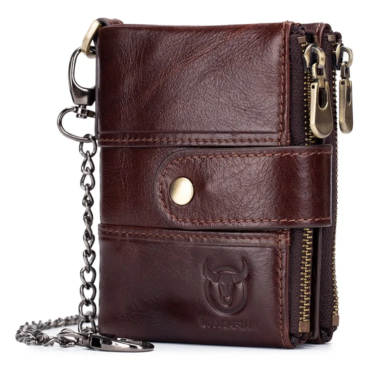 BULLCAPTAIN 08 Multiple Card Slots Wallet Top-Layer Cowhide Leather Zipper Coin Pocket Storage Bag - Caffè
