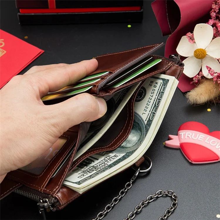BULLCAPTAIN 08 Multiple Card Slots Wallet Top-Layer Cowhide Leather Zipper Coin Pocket Storage Bag - Caffè