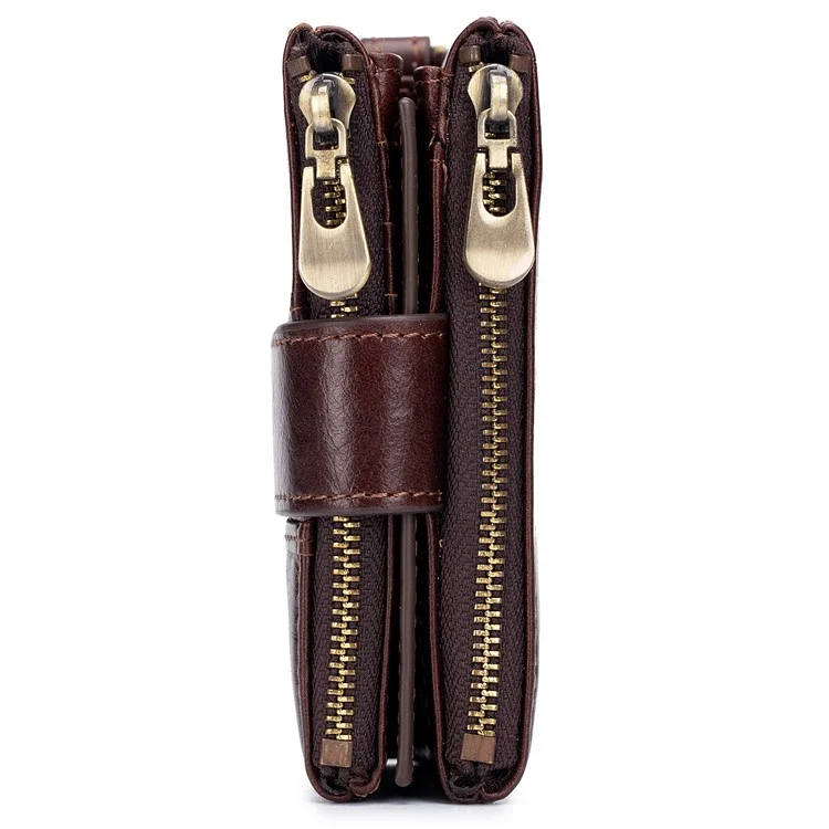 BULLCAPTAIN 08 Multiple Card Slots Wallet Top-Layer Cowhide Leather Zipper Coin Pocket Storage Bag - Caffè