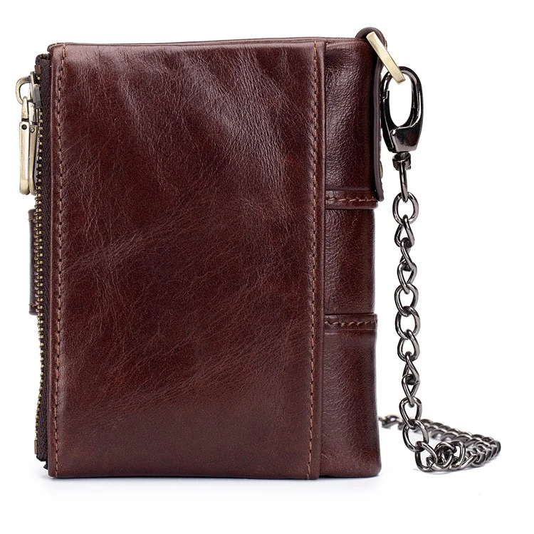BULLCAPTAIN 08 Multiple Card Slots Wallet Top-Layer Cowhide Leather Zipper Coin Pocket Storage Bag - Caffè