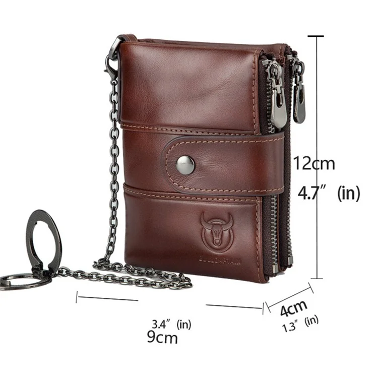 BULLCAPTAIN 08 Multiple Card Slots Wallet Top-Layer Cowhide Leather Zipper Coin Pocket Storage Bag - Caffè