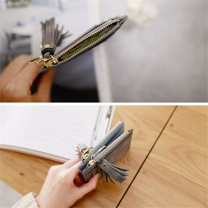 Ultra Slim PU Leather Card Bag Multiple Card Slots Mini Zipper Coin Purse - Black