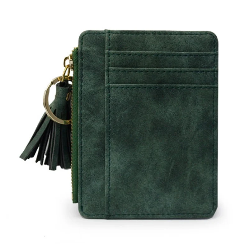 Ultra Slim PU Leather Card Bag Multiple Card Slots Mini Zipper Coin Purse - Green