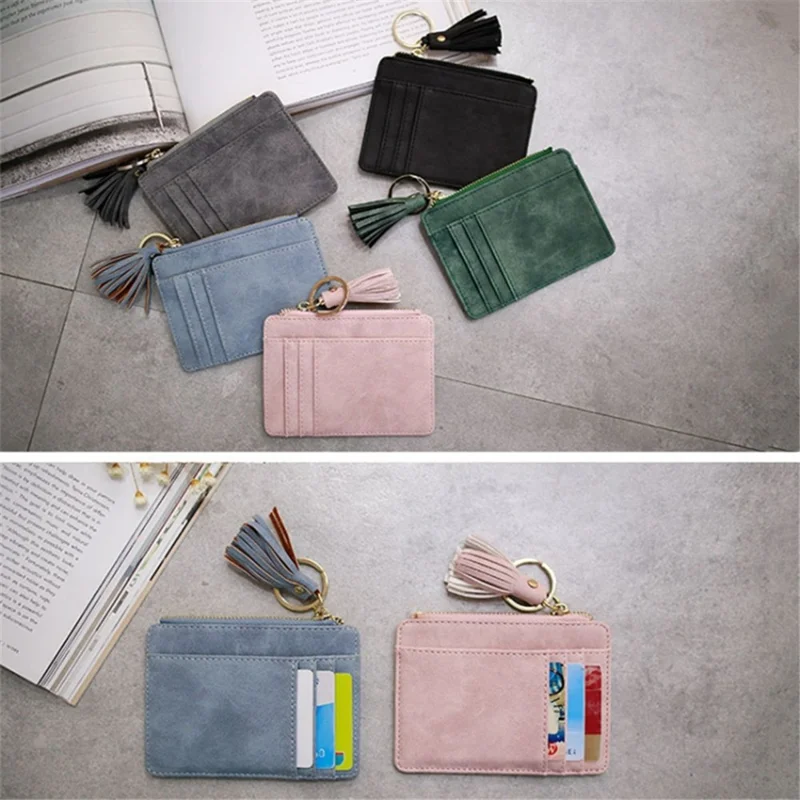 Ultra Slim PU Leather Card Bag Multiple Card Slots Mini Zipper Coin Purse - Green